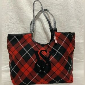 NWT Victoria’s Secret Red Black Plaid Tote